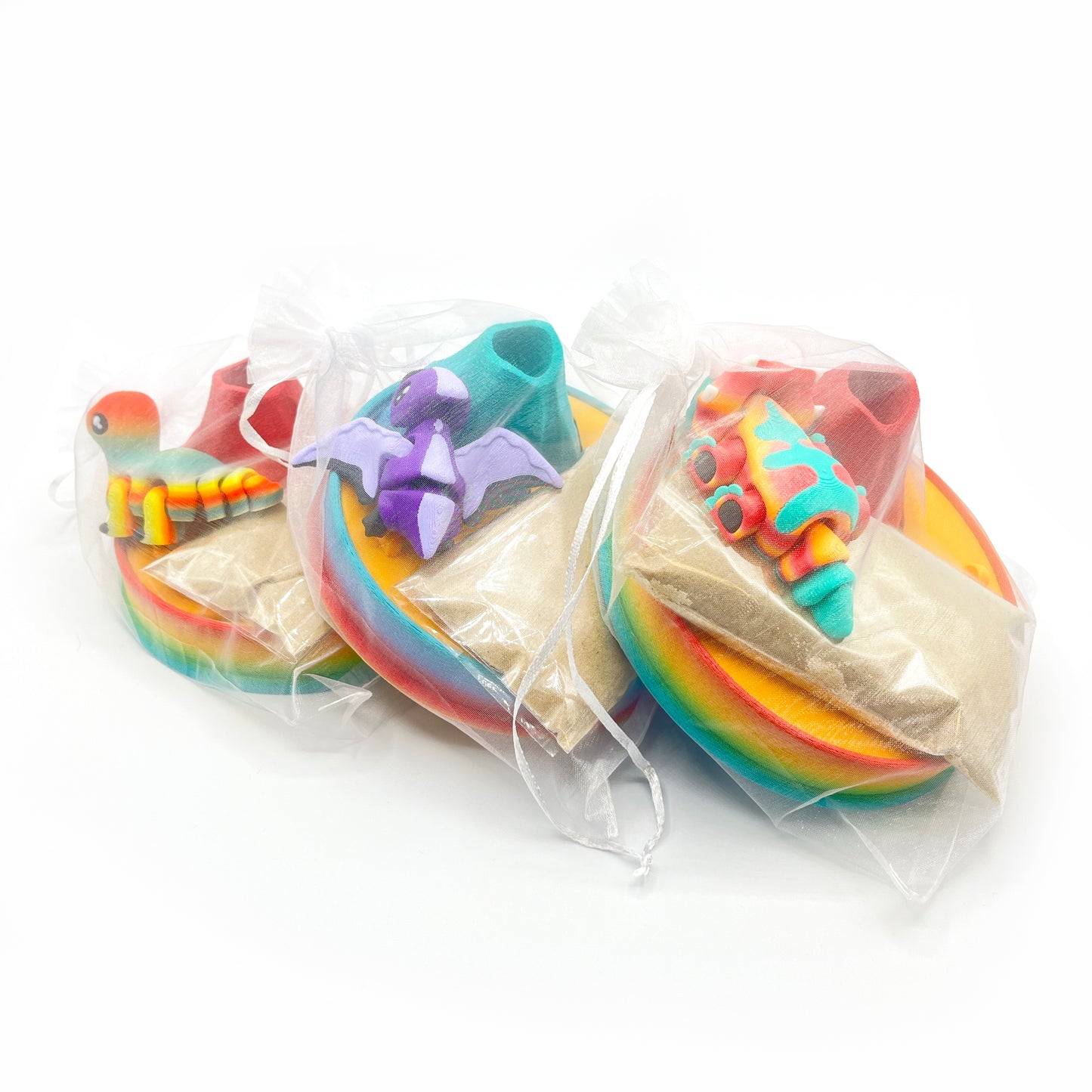 Dino Volcano Zen Garden – 3D Printed Play Set with Sand Tools & Large Dinosaur Figure | Desk Decor & Fidget Gift