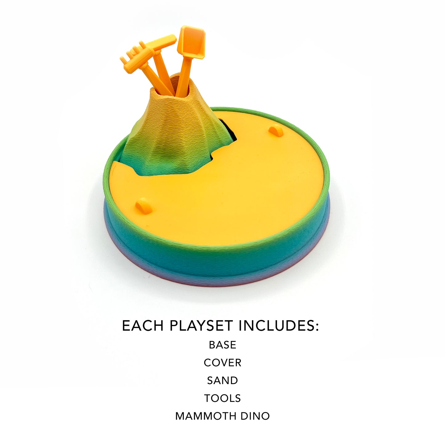 Dino Volcano Zen Garden – 3D Printed Play Set with Sand Tools & Large Dinosaur Figure | Desk Decor & Fidget Gift