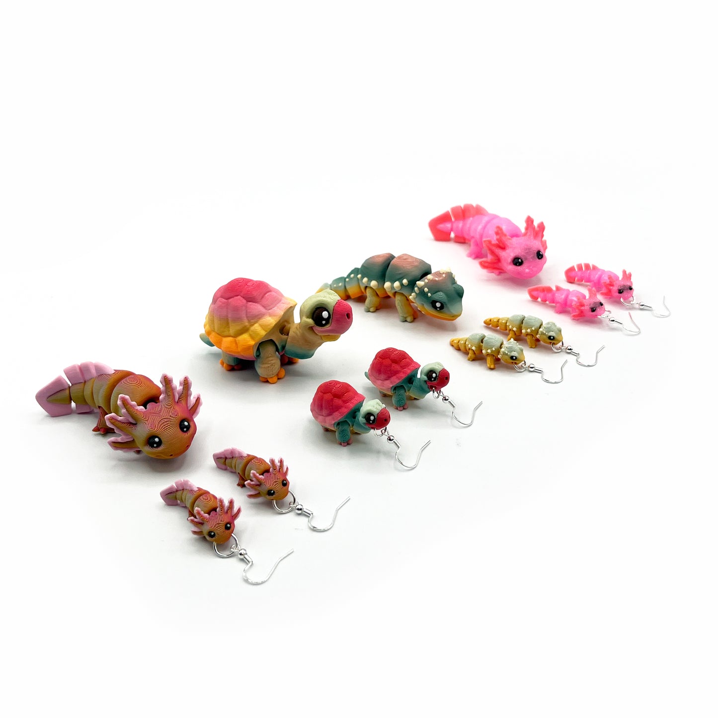 Critter Earrings – 3D Printed Animal Hook Earrings | Axolotl & Possum Jewelry | Lightweight & Hypoallergenic