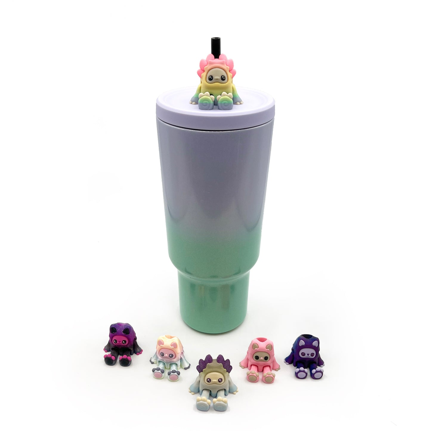 SIP SIDEKICKS - Mysterious Cryptids – Kittyfoot & Gillifoot Articulating 3D Printed Animal Figurines  – Adorable 3D Printed Straw Buddy for Tumbler Cups | Collectible Cup Charm