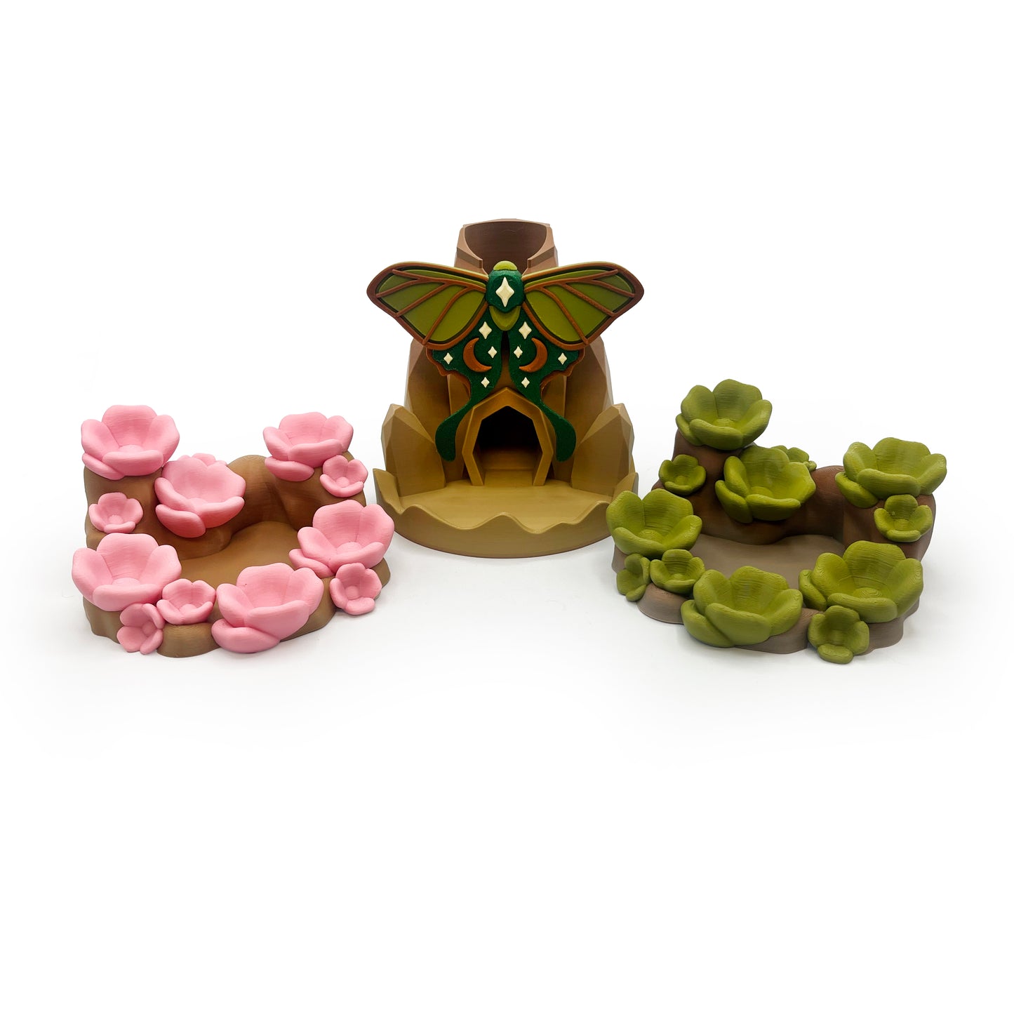 Moth Dice Tower & Flower Dice Stands Set | 3D Printed DnD Tabletop RPG Accessories