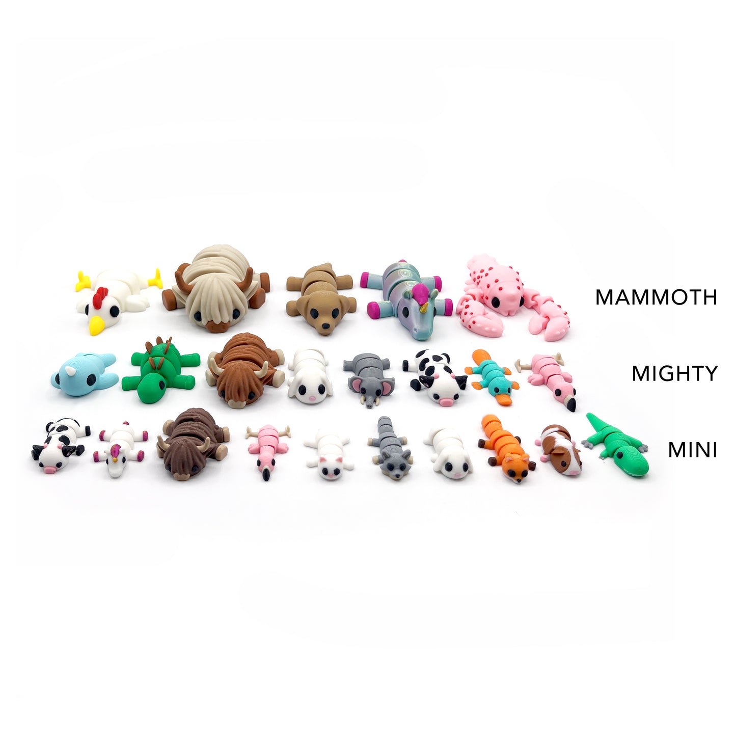 MAMMOTH Cuddly Critters - Articulating 3D Printed Animal Figurines – Palm-Sized Collectibles Decor Ornaments