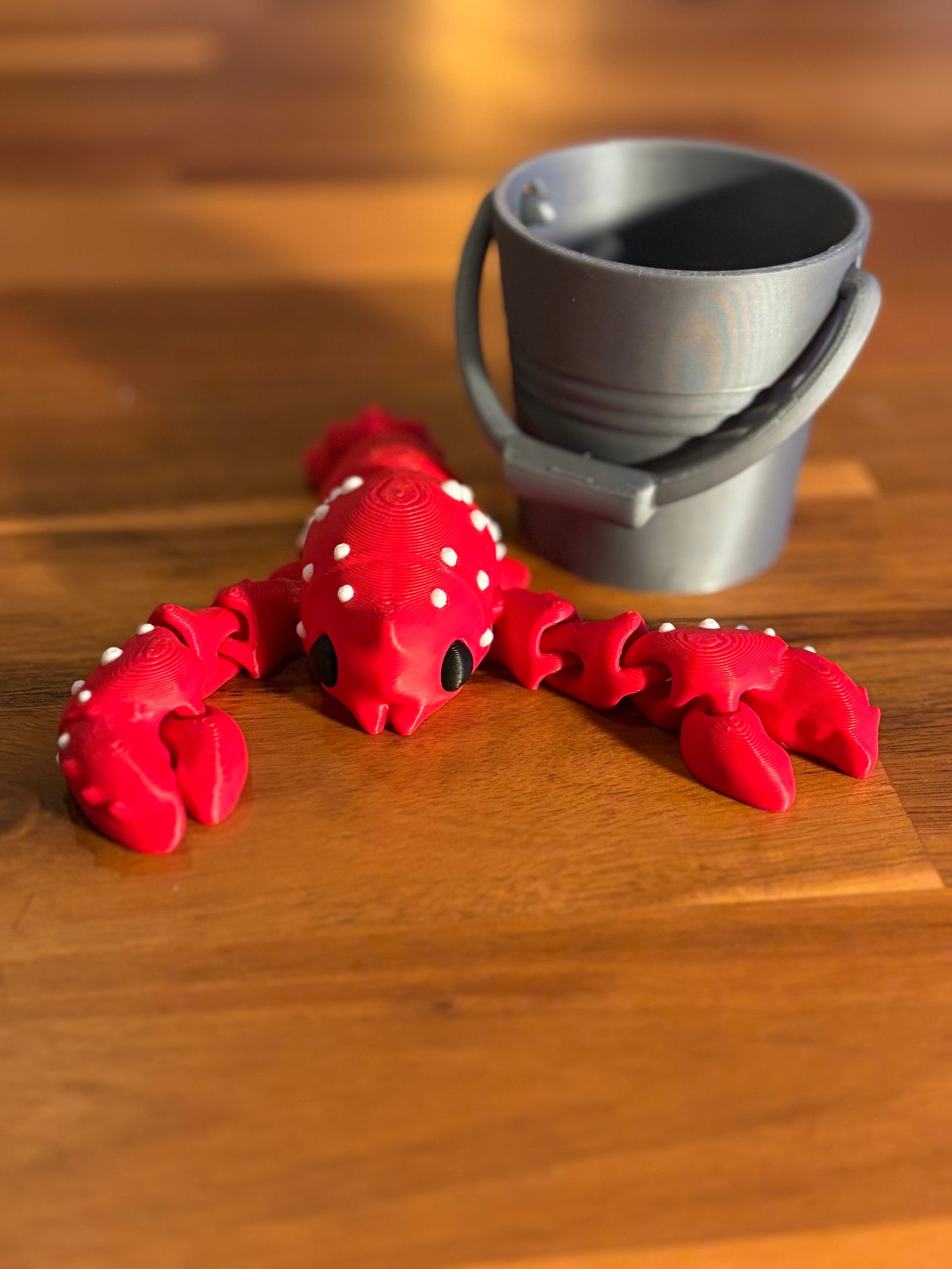 3d printed articulated Lobster with option for bucket figure super cute Realistic