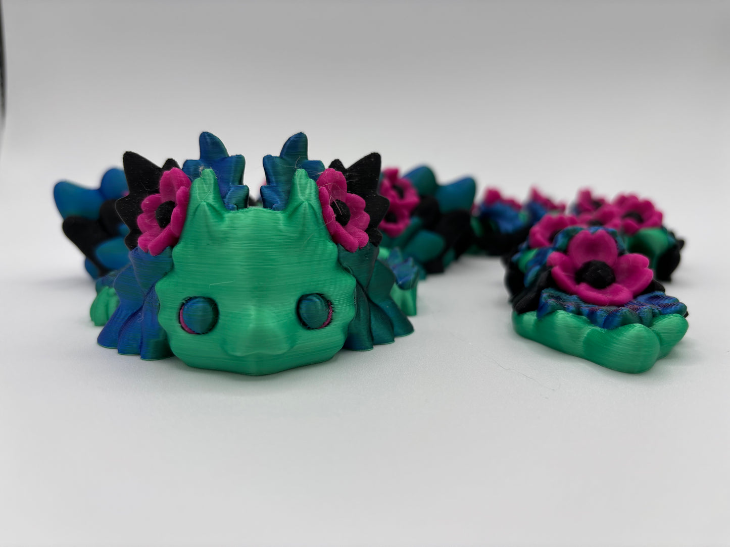 Kosha Kawaii Floral Dragon Gift For Her Fidget Toy Layer In Green Axolotl Dragon Desk Buddy