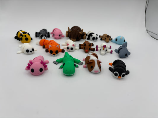 A Dozen Cuddly Critters 3d Printed Articulating Pocket Pets in various size options