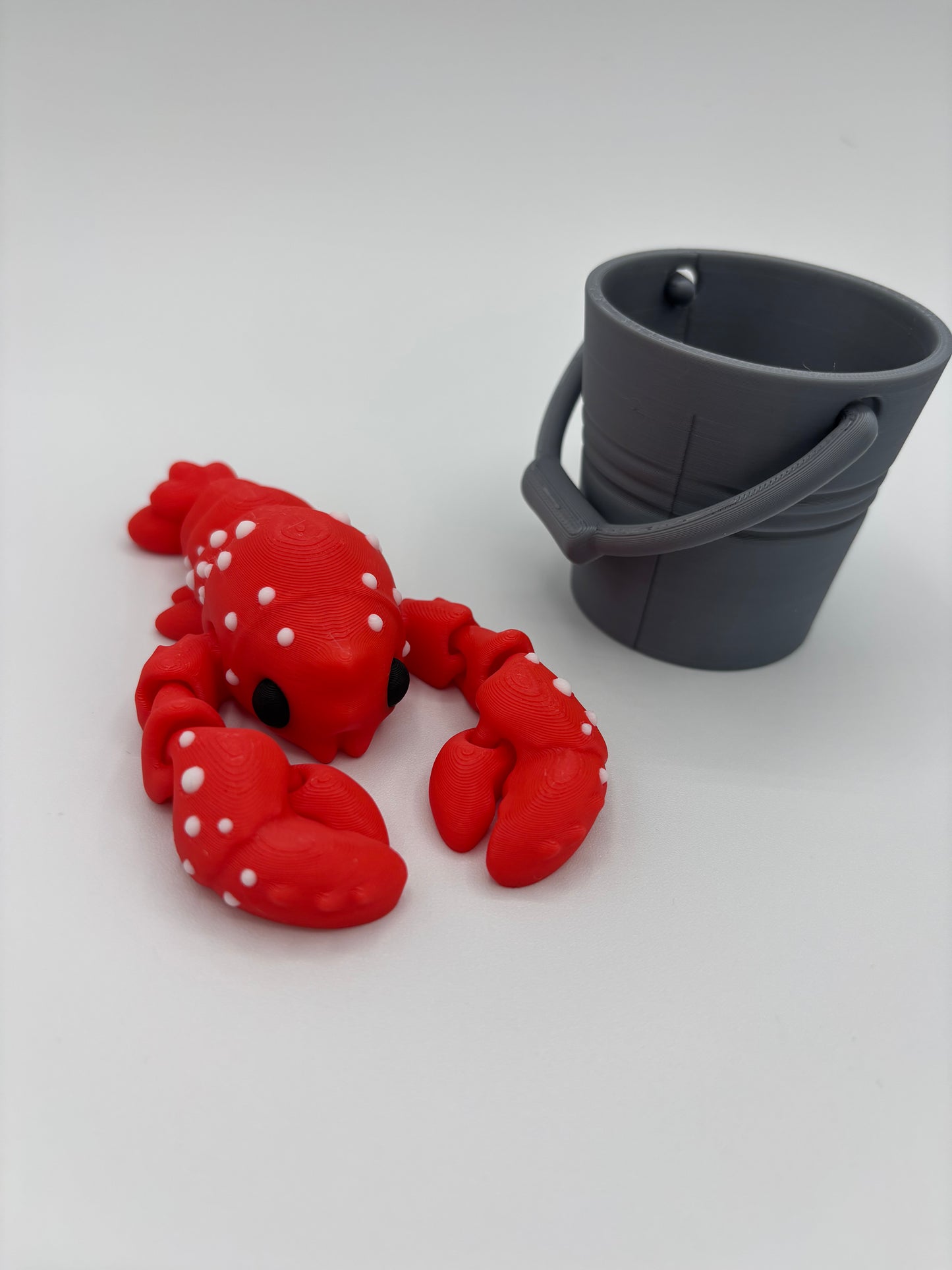 3d printed articulated Lobster with option for bucket figure super cute Realistic