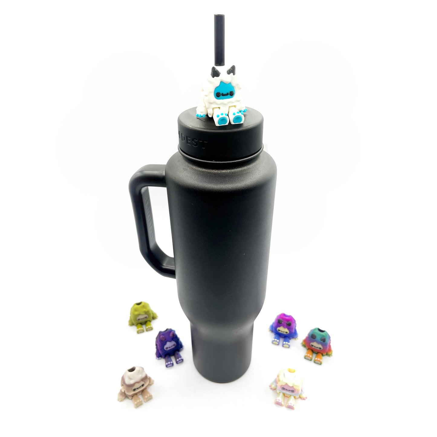 SIP SIDEKICKS - Flurryfoot & Bigfoot - Articulating 3D Printed Animal Figurines  – Adorable 3D Printed Straw Buddy for Tumbler Cups | Collectible Cup Charm